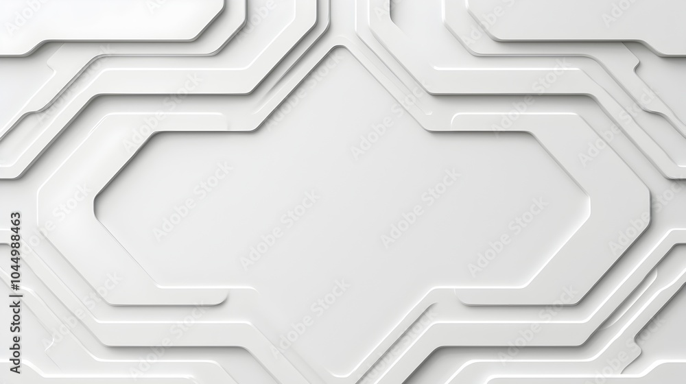 Poster Smooth contemporary white futuristic surface featuring soft shadowed geometric patterns and sleek metallic textures creating a clean advanced digital layout design