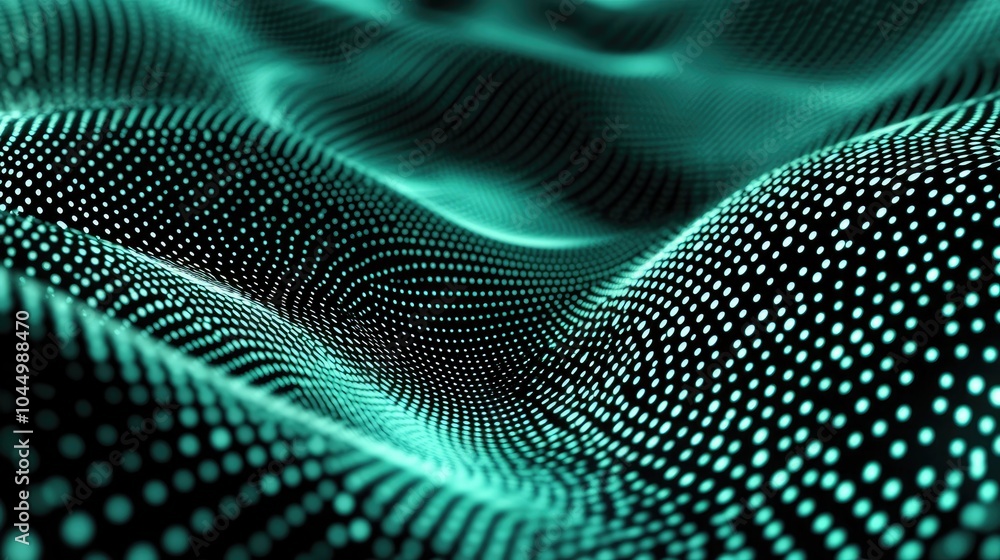 Poster moving dots and lines in a wave pattern, cyber technology background