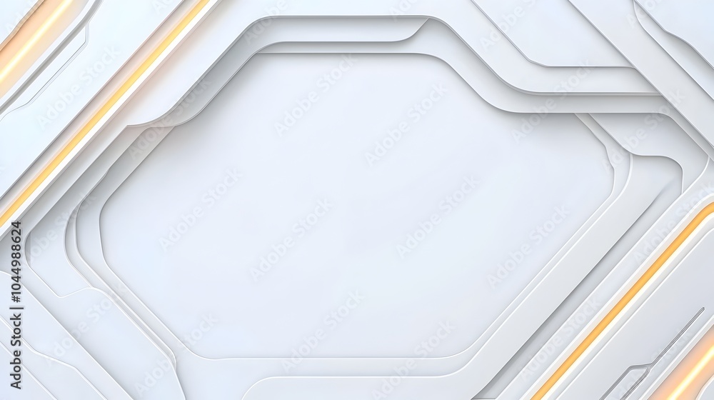 Poster Minimalist white futuristic background featuring overlapping geometric panels with glowing lines and smooth curves creating a sleek modern and visually engaging aesthetic for design technology