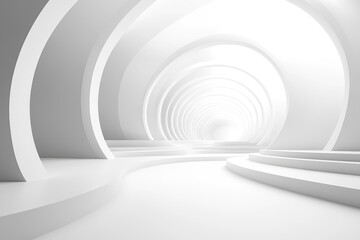 Obraz premium Abstract white tunnel with glowing light at the end.