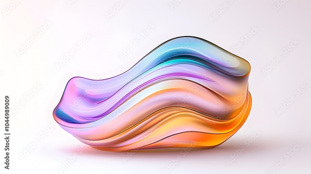 Poster Futuristic glass design featuring fluid iridescent shapes and wavy transparent patterns that create a high tech modern and sophisticated aesthetic  This digital rendering showcases a visionary