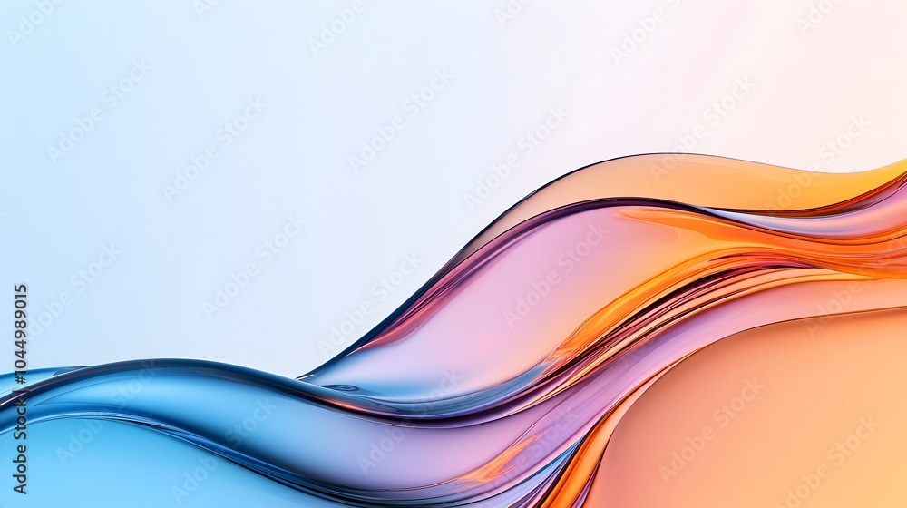 Poster Futuristic digital design featuring fluid glass shapes iridescent reflections and wavy patterns that create a high tech transparent and elegant aesthetic  The abstract