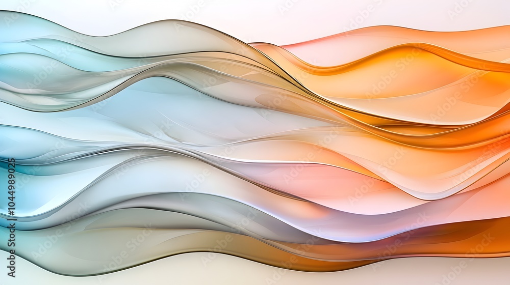 Poster Futuristic glass shapes with iridescent reflections and wavy patterns create a transparent high tech and modern design aesthetic  This digital art piece features a dynamic architectural