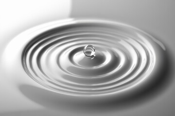 Fototapeta premium A single drop of water creates concentric ripples on a smooth, white surface.