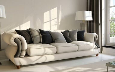Modern living room interior with stylish comfortable sofa