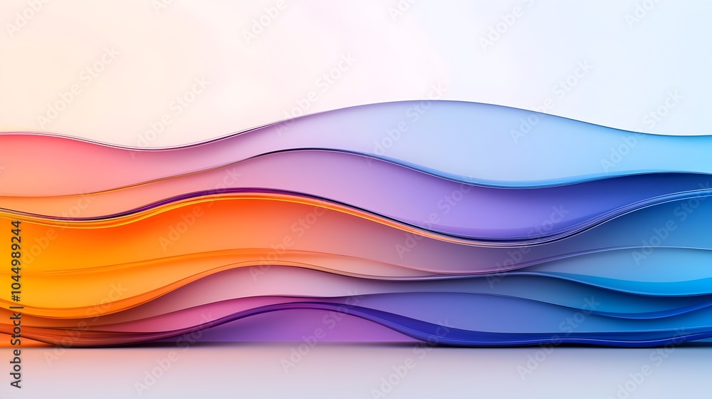 Poster Stunning abstract composition featuring futuristic wavy glass shapes with layered patterns glowing highlights and a smooth flowing visual design in a modern contemporary style