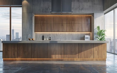 Modern wood and concrete kitchen interior