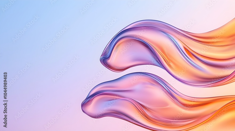 Poster Mesmerizing wavy glass elements with smooth flowing curves soft gradients and shimmering reflections creating a futuristic and elegant abstract background design