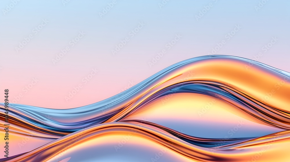 Poster Mesmerizing abstract background featuring wavy glass surfaces with soft reflections flowing forms and glowing accents creating a futuristic and visually striking composition