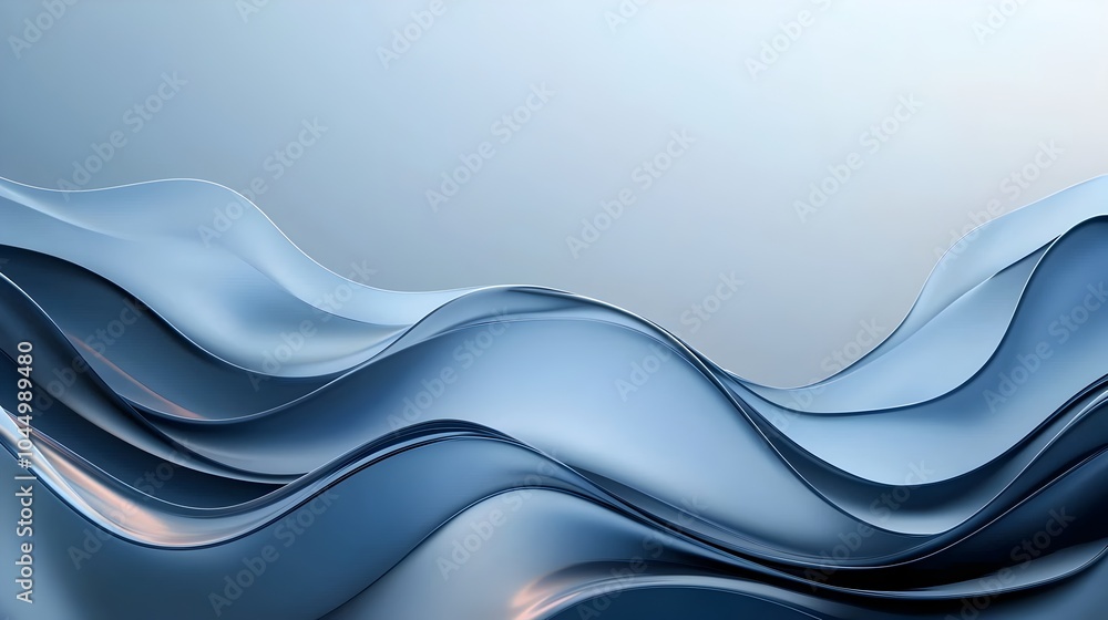Poster Mesmerizing Wavy Glass Surfaces with Flowing Forms and Glowing Accents in a Futuristic Background  Smooth transitions and soft reflections create a mesmerizing