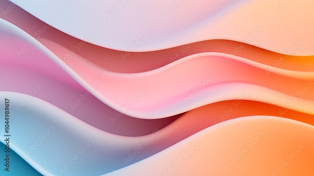 Poster Sleek and futuristic abstract background featuring wavy glass shapes with soft light reflections and flowing curves creating a modern and elegant digital art composition