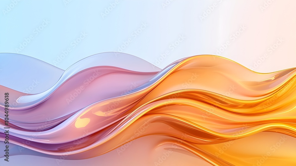 Poster Mesmerizing abstract background with wavy flowing glass shapes and soft light reflections creating a sleek futuristic and visually captivating digital art composition