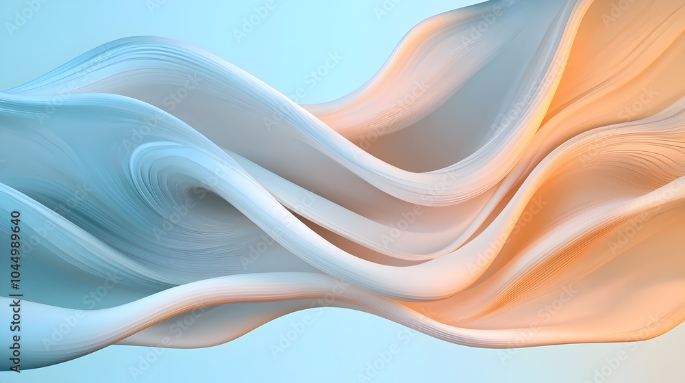 Poster Stunning abstract wavy glass shapes with soft light reflections and flowing curves forming a sleek and futuristic digital background with elegant elements and a aesthetic
