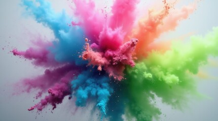 Fototapeta premium A cloud of brightly colored powder, featuring bursts of magenta, cyan, and lime green, exploding in mid-air.