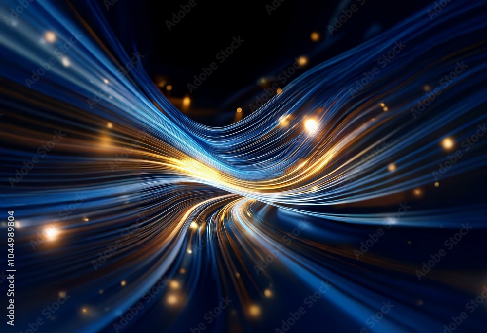 Wall mural Abstract background with streaks of blue and gold light.