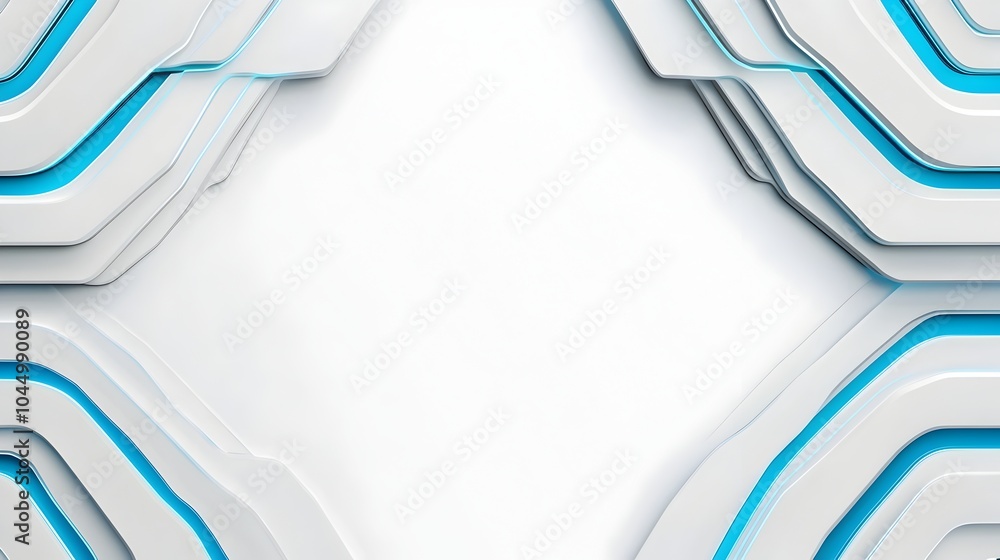 Poster Futuristic and abstract digital background featuring overlapping 3D shapes glowing blue lines and sleek metallic surfaces blending sci fi and modern design elements