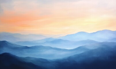 Blue mountains and orange sunset.