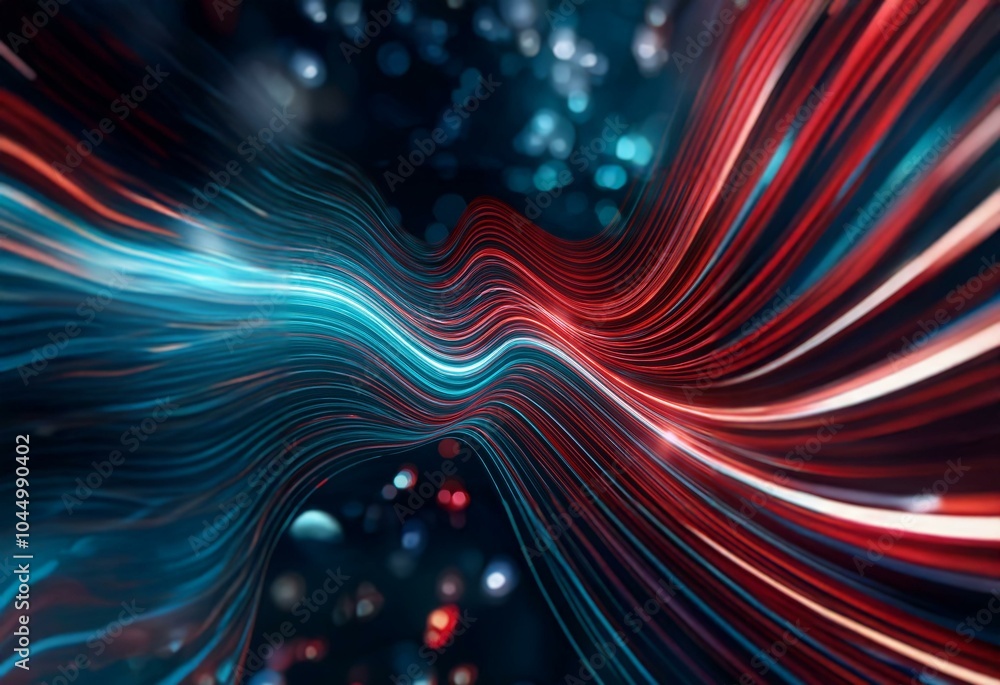 Leinwandbilder abstract background with glowing blue, red and white lines that create a wavy, abstract pattern.