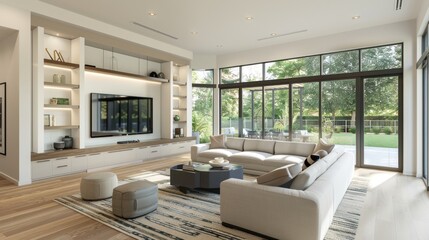 Fototapeta premium Modern Living Room with Large Windows