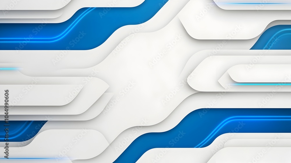 Poster Futuristic blue and white abstract background with overlapping geometric layers glowing lines and soft shadowed surfaces creating a sleek and innovative high tech design concept