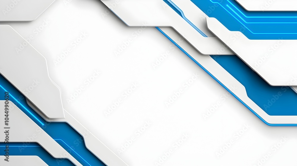Poster Sleek and Futuristic White and Blue Digital Background with Overlapping Layers Glowing Blue Lines and Soft Shadowed Surfaces for a High Tech Design  Elegant Innovative