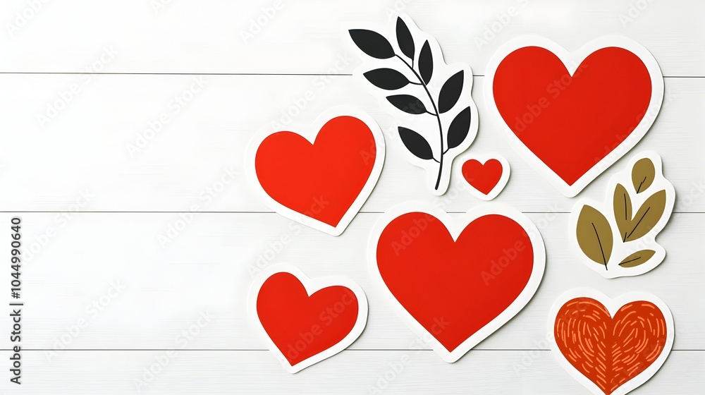 Poster a collection of red heart shaped stickers with a range of modern minimalist designs from simple to d