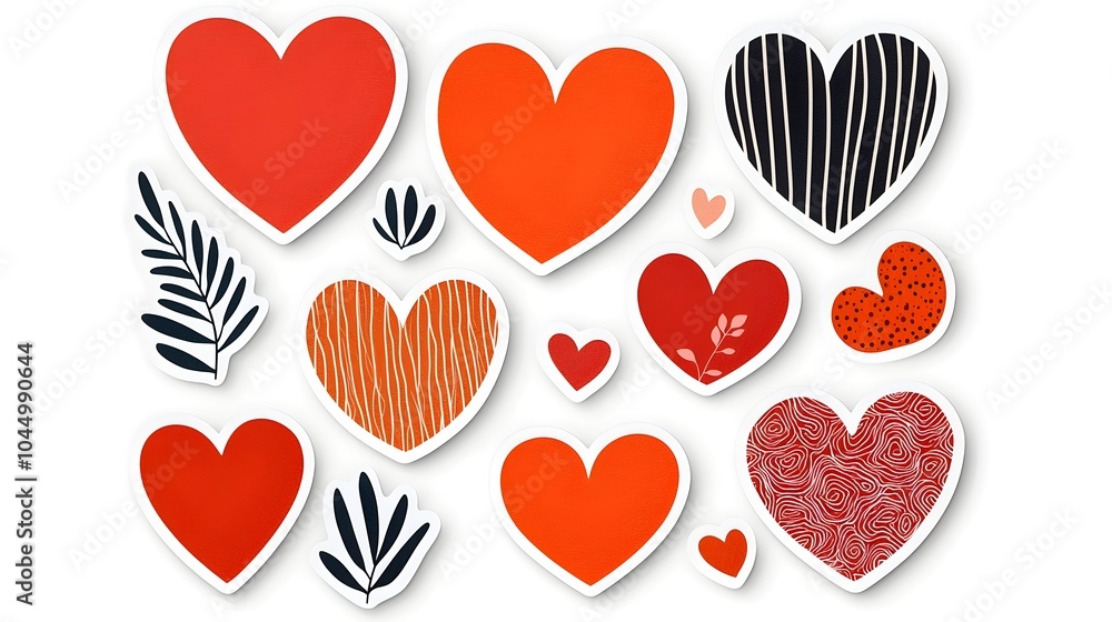 Aufkleber collection of assorted red heart shaped stickers with a variety of minimalist designs from simple to