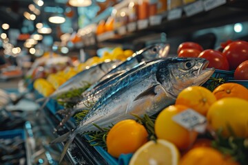 Fresh catches of the day: fish and seafood display at the fish shop