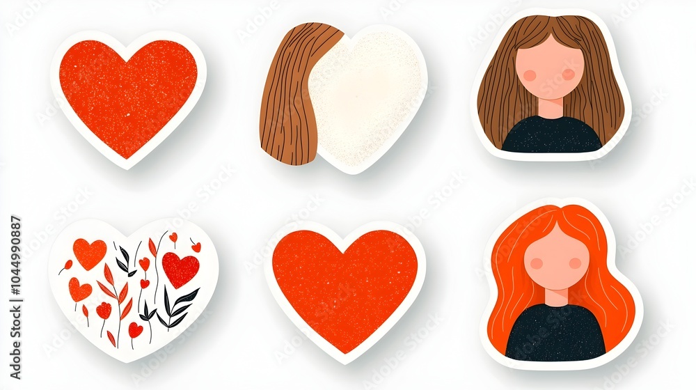 Leinwandbilder elegant set of red heart stickers featuring unique decorative designs and textures isolated on a cle