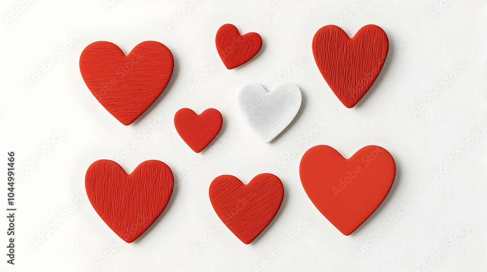 Poster assorted red heart stickers in a variety of unique styles designs and finishes including glossy and 