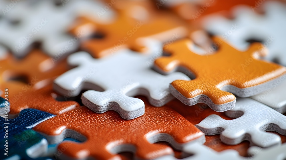 Poster A close up view of puzzle pieces interlocking seamlessly forming a vibrant abstract image with detailed textures and vibrant colors  The digital artwork showcases a dynamic