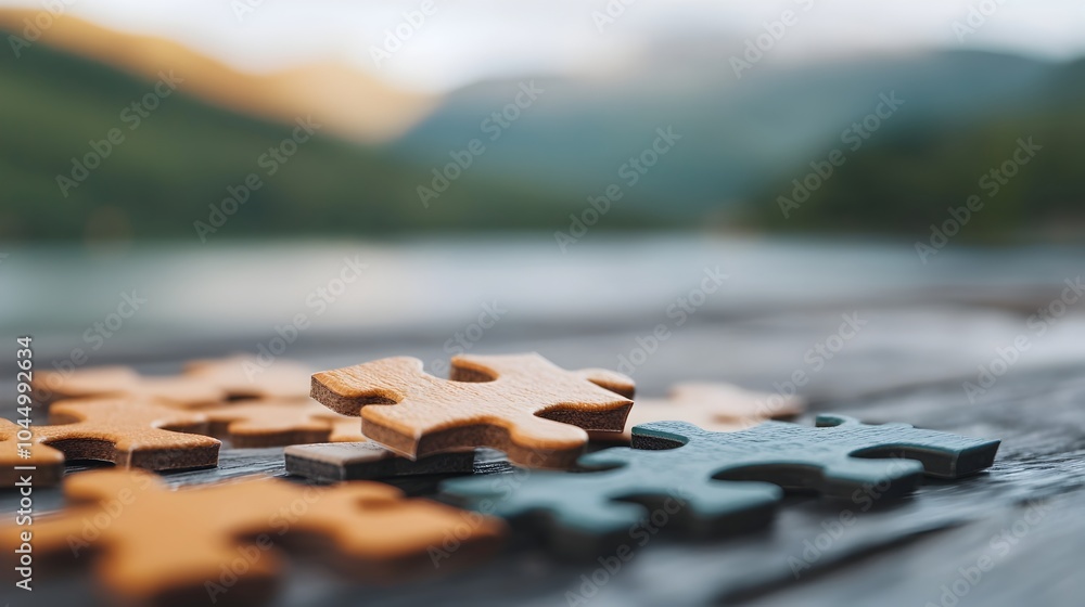 Poster breathtaking abstract landscape composed of vibrant puzzle pieces showcasing intricate textures and 