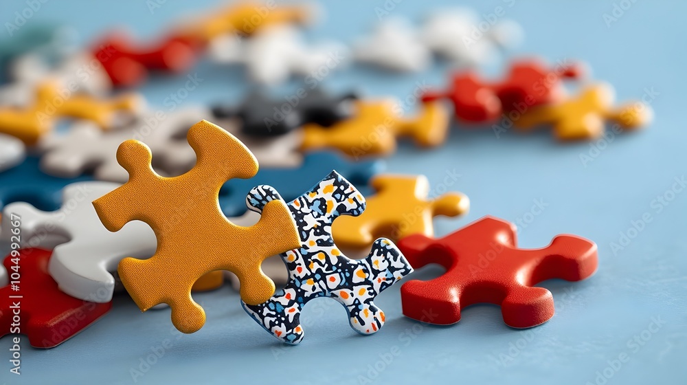 Aufkleber Vibrant and Colorful Scattered Puzzle Pieces Forming an and Dynamic Composition Creating a Playful and Imaginative Visual