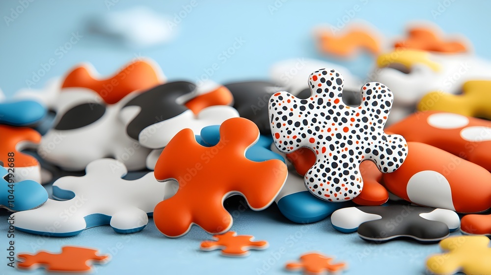 Leinwandbilder colorful and unique puzzle pieces scattered in an and dynamic visual composition showcasing creativi