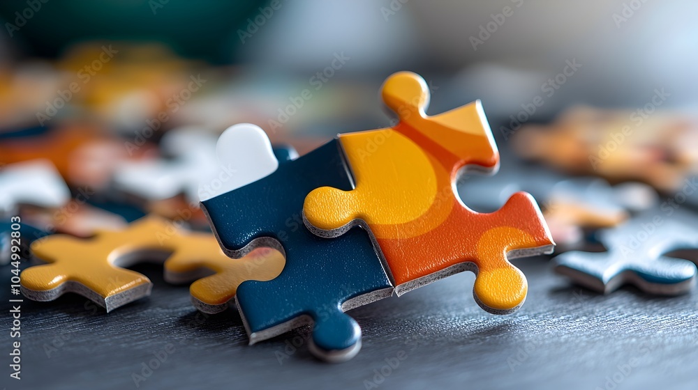 Poster vibrant and colorful abstract puzzle pieces in mid assembly each displaying unique patterns coming t