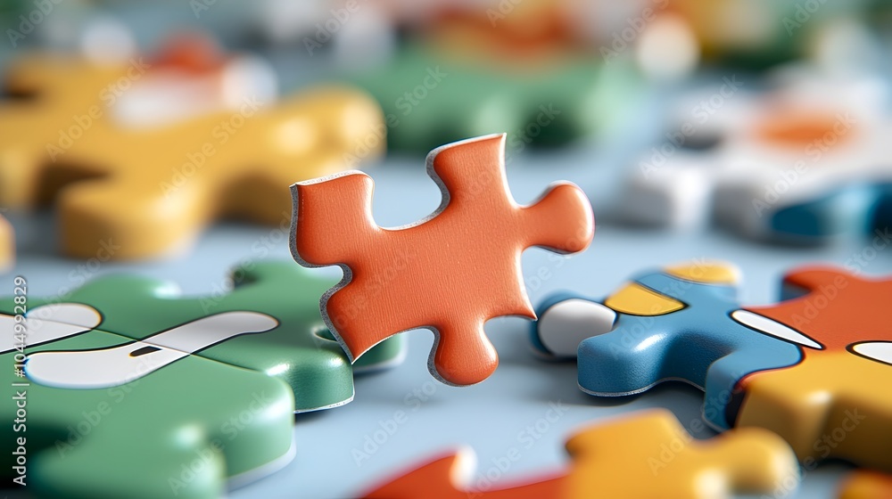 Poster Vibrant and Colorful Puzzle Pieces in Mid Assembly Each Displaying a Unique Pattern Coming Together to Create a Captivating and Cohesive Abstract Visual Composition