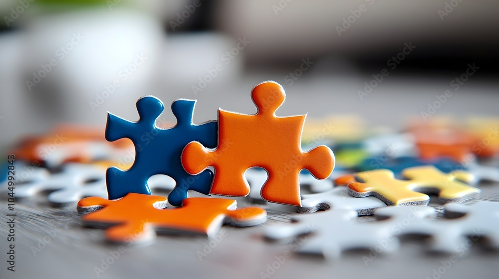 Aufkleber vibrant and colorful abstract puzzle pieces in the process of assembly each displaying a distinct in