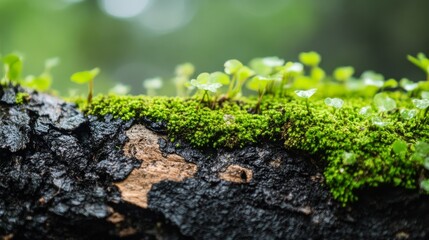 Close-Up of Tree Bark Adorned with Lush Green Moss