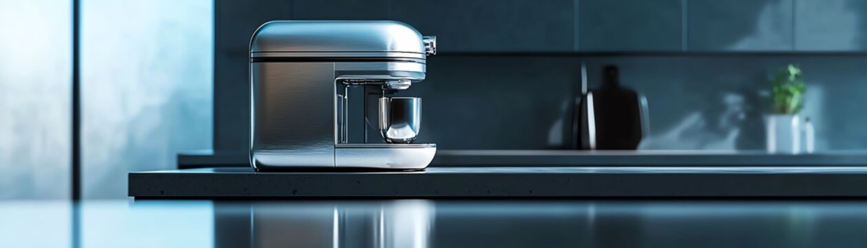 Modern kitchen with stylish mixer and minimalist design.