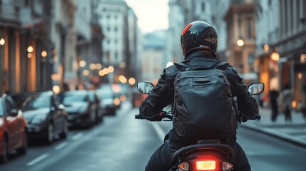 A man on a motorcycle in the city.