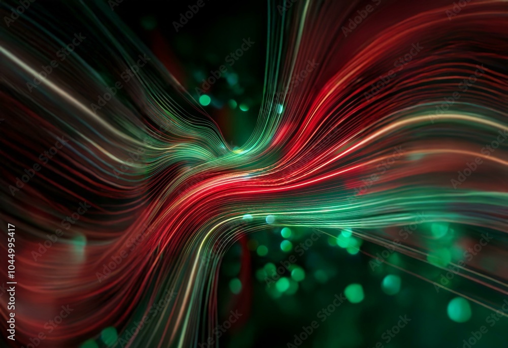 Aufkleber abstract background with red and green flowing lines and bokeh effect.