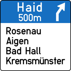 Direction sign for an upcoming Motorway or Motorroad exit, Informational signs, Road signs in Austria (German: Straßenverkehrsordnung)