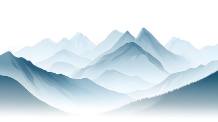 Fototapeta premium Illustration of blue mountains in the fog, vector art, white background, flat design