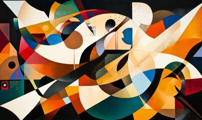 Abstract painting with geometric shapes.
