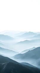 Illustration of blue mountains in the fog, vector art, white background, flat design