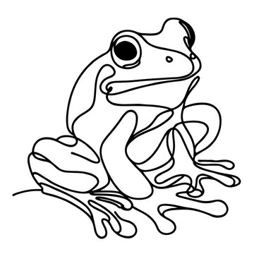 recommend clip art: frog as a logo icon one line art outline cartoon black and white illustration, coloring page, white transparent background