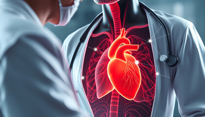 Consultation with a doctor. Full body health check up Medical diagnosis of human cardiovascular diseases, blood pressure, heart anatomy, lungs.Doctor working  intelligence network connecting data is