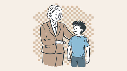 Caring Mentor and Youth Cartoon Illustration in Pastel Tones  