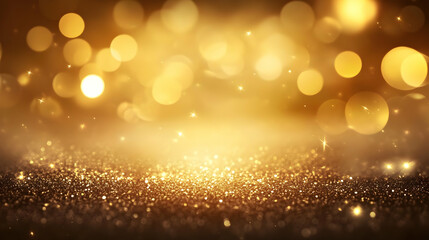 Golden Glitter Background with Bokeh Lights - Abstract