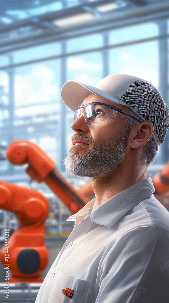 Poster exploring the intersection of human expertise and advanced robotics in modern industry settings